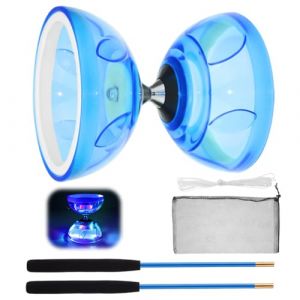 Diabolo LED avec roulement &agrave; billes, 4,5 mm - Kit de jonglage diabolo lumineux dans l'obscurit&eacute; pour enfants et adultes - Yoyo professionnel, balles de jonglage, jouet de cirque (bleu) (Zinueen, neuf)