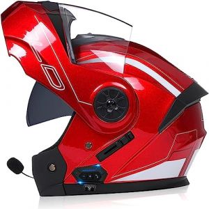 Adulte Bluetooth Modulable Casque Moto Homme Et Femme ECE Homologué Flip Up Casque Moto avec Double Visière pour Anti-Collision Casque Scooter Integral Modulable Locomotive Casque (GLHXD, neuf)