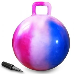 AMFUN 22 PoucesBallon Sauteur pour Enfants, 55cm Gonflable Balle Tr&eacute;mie avec Poign&eacute;e, Capacit&eacute; de Charge Max. 90KG pour Enfants D&egrave;s 3 Ans Int&eacute;rieur & Ext&eacute;rieur (Rose-Bleu) (Riyuu, neuf)