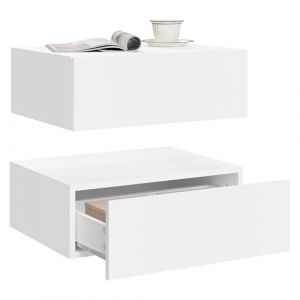 WOLTU Lot de 2 Table de Chevet Suspendue avec Tiroir, Table de Chevet Murale, 40x30x14 cm, Table de Nuit Flottante, Étagère de Chevet Moderne, Mobilier de Chambre en Bois, Blanc, NTS24ws-2 (WOLTU GmbH, neuf)