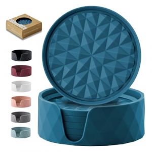 Wingcases Dessous de Verre en Silicone pour Boissons [6 Paquets avec Support], sous-Verres, Tapis de Protection pour Table - Décoration de Table de Café, Cadeau pour Toutes Les Occasions, Bleu Foncé (Wingcase, neuf)