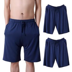 Jamron Homme Grande Taille Lot de 2 Bas de Pyjama Court Extensible Léger Short de Nuit Short Maison Intérieur avec Poches Bleu Marine + Bleu Marine 5XL (No.7 Fashion House, neuf)