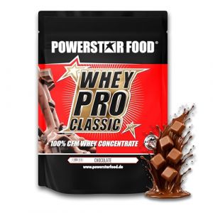 Powerstar Whey Pro Classic Poudre de prot&eacute;ines de lactos&eacute;rum 1000 g, fabriqu&eacute;e en Allemagne, 100 % concentr&eacute; de lactos&eacute;rum CFM, poudre prot&eacute;in&eacute;e avec seulement 2 % de glucides, chocolat (POWERSTAR FOOD, neuf)