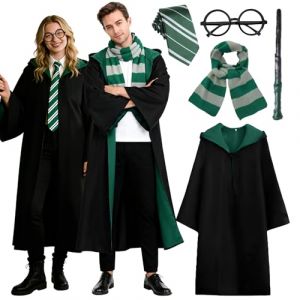 Costume Magicien Adulte, Magic Robe, Deguisement Carnaval Homme Femme, Deguisement Sorcier avec Cape, Baguette Magique, Lunettes, &eacute;charpe et Cravate, Deguisement Magicien pour Carnival Cosplay (L) (Jinlaiqing Technology, neuf)