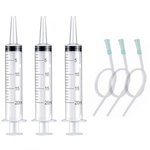 3 Pièces 20ML Grande Seringue en Plastique avec 3 Pièces Tube PVC,Seringue Plastique,Seringue Sans Aiguille,Seringue Alimentaire 20ml,Réutilisable Seringue pour Laboratoire,Industrie,Mesure de Liquide (LEdoudouLE, neuf)