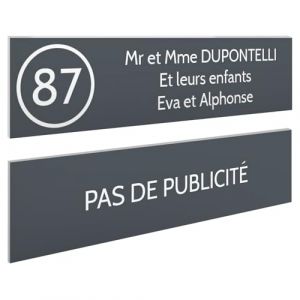 DECOHO - Plaque Boite aux Lettres Personnalisable - Lot de 2 plaques adhésives en Plastique Gris Lettres Blanches - Format 100x25 mm - GR - Gris (DECOHO, neuf)