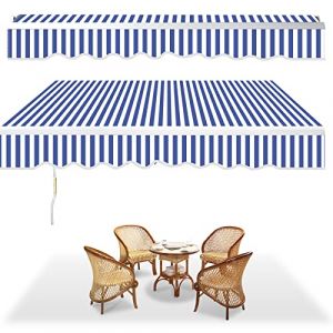 Tubiaz Store Banne Manuel, 350x300cm Bleu-Blanc Store de Terrasse en Aluminium et Polyester avec Manivelle, Auvent Rétractable à Bras Repliable, Angle Réglable 0-30°, Résistant aux UV (3Top-EU, neuf)