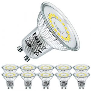EACLL Ampoules LED GU10 Blanc Froid, 6.5W Équivalent Halogène 100W, Lot de 10, 6400K 735lm Non Dimmable, Éclairag sans Scintillement Large Faisceau 120° Spot, AC 230V plus Court Lampe à Réflecteur (EACL, neuf)