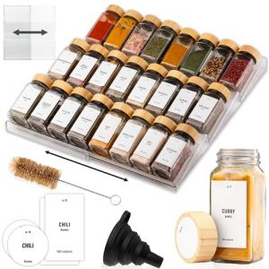 Deco haus® Range epices cuisine tiroir avec Pots Lot de 24 avec Étiquettes - Rangement épices tiroir - Organisateur epice Grande Capacité Extensible (Mortred, neuf)