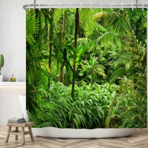 ASDCXZ Rideau de douche jungle - 180 x 200 cm - Paysage naturel vert jungle - For&ecirc;t tropicale - Plante tropicale - Lavable - En polyester - Textile imperm&eacute;able - Pour baignoire - Avec 12 crochets (Qingjuan Trade, neuf)