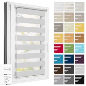 Estika Store Enrouleur Jour Nuit Klemmfix sans perçage - Largeur au Choix Tous Les 1 cm - 70 x 150 cm - Gris Clair - Store à enroulement, Double Tissu, pour fenêtres intérieures (Estika, neuf)
