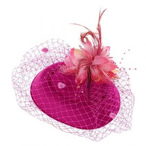 ROYJJ Chapeau bibi en maille voiles fleur perles perles cheveux pince à cheveux mariage mariée couvre-chef plume fleur avec schéma de couleurs rouge vierge chapeau femme nouvelle fille tête broderie (xingmengmaohui, neuf)
