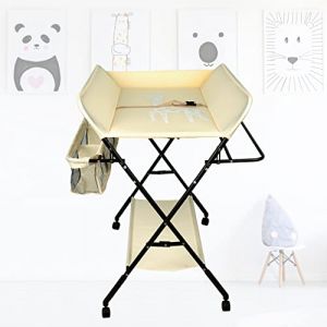 XUANYU Table a Langer Pliante Plan a Langer sans Baignoire Table &agrave; Langer Pliable avec Espace de Rangement R&eacute;glable en Hauteur 92/95/98 cm Jusqu'&agrave; 15 kg, Jaune-noir A, 80&times;66&times;(92-98) cm (XUASHW, neuf)