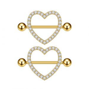 IMINI Anneaux de t&eacute;ton en forme de c&oelig;ur avec cristal - Barbells en zirconia hypoallerg&eacute;nique de calibre 14 - Bijoux corporels pour femmes, anneaux de bouclier pour t&eacute;tons, cadeau de piercing, M (kokomao, neuf)