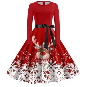 WVONIF Robe No&euml;l Femme Chic et Elegante Impression de Verre &Agrave; Vin Robe Rockabilly Noel Robes de Cocktail Vintage Rockabilly Robes Manches Longue Col Carr&eacute; R&eacute;tro Costume de P&egrave;re No&euml;l (XL) (BAULMD（90% Big Promotion Without Discount Code ）, neuf)