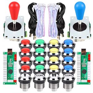 Fosiya 2 Joueur Arcade DIY Kit Arcade Ellipse Ovale Style 8 fa&ccedil;ons Manette de Jeu + LED Chrome Boutons d'arcade pour Jeux vid&eacute;o Mame PC Windows Raspberry Pi 3 4 (Mix Color) (Fosiya-EU, neuf)