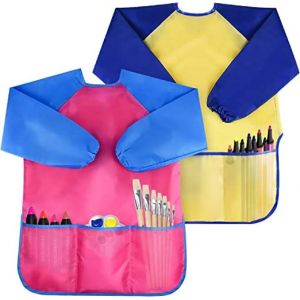 WitBicg Tablier Cuisine Enfant, 2 Pièces Tablier Peinture Convient Aux 2-8 Ans, Avec 3 Poches Poussière Et Peinture (Aune + Rouge) (WitBicg-EU, neuf)