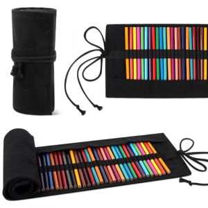KILDOWS Trousse &agrave; Crayons &agrave; 72 Trous, &Eacute;tui &agrave; Crayons en Toile, Trousse Crayon de Couleur Enroulable, Pencil Case, Portable Sac a Crayon de Toile, Pochette pour Crayons, pour Artiste, &Eacute;cole, Bureau (KattShop, neuf)