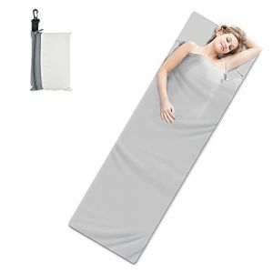 Drap de Sac de Couchage 210 x 70 cm, Drap de Voyage Camping avec Compartiment Oreiller Ajouté pour Les Affaires Randonnée Escalade Maison Camping Sac de lit Auberges Pique-Nique Trains (Gris) (Qiang_ze9, neuf)