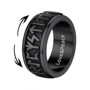 Supcare Vikinghi Bague anti-stress pour homme en acier argenté/noir, taille 14-32 vintage bague personnalisée gravure avec runes vikinges/nœuds celtiques, coffret cadeau, 32,5-Cfr.72.3mm, Acier (Supcare EU Store, neuf)