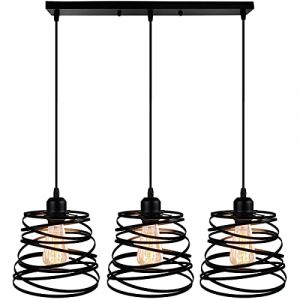 iDEGU 3 Lampes Suspension Luminaire Créatif Lustre Industriel Lampe Plafonnier de Design à Spirale en Cascade E27 Éclairage de Plafond Vintage Suspension pour Chambre Salon Cuisine (20cm Noir, Barre) (IDEGU, neuf)