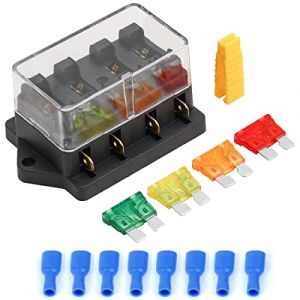 Greluma 1 boîte à fusibles à lame automatique pour voiture 4 voies 12 V/24 V, bloc porte-fusible à lame standard avec fusibles 5 A/10 A/15 A/20 A (Lumatech-EU, neuf)
