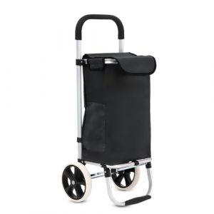 42Litres Aluminium Chariot de Courses Pliable avec Compartiment étanche, Grand Caddie Course, Chariot à roulettes, cadie a roulettes de Courses, Sac a Roulette Course, Shopping Trolley - Noir (Trade 2u, neuf)