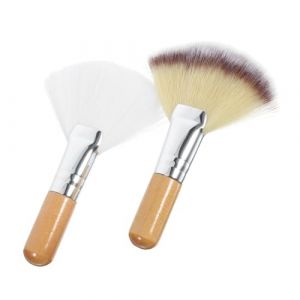 CALLARON Lot De 2 Pinceaux &Eacute;ventail Visage Pour Poudre Et Blush, Poils Doux Blancs Et Multicolores, Manche Court En Bois Naturel, Pour Maquillage Visage F&eacute;minin, Usage Quotidien Et Professionnel (Raindrops On Roof, neuf)