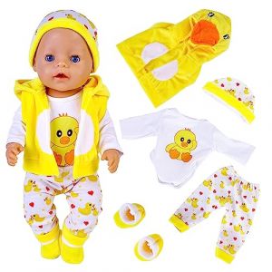 Vêtements de Poupée 35-43 cm, Comprend Chapeau Chaussettes Manches Longues Pantalons Gilet, Joli Canard en Coton Jaune pour poupées New Born, Cadeaux pour Filles Garçons (lulu-eu, neuf)