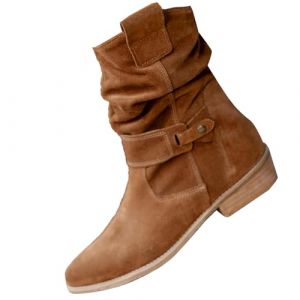 Bottes en daim &agrave; enfiler &agrave; bout pointu &agrave; talon bas pour femme | Confortables Bottes &agrave; boucle mi-mollet avec bout pointu &agrave; talon bas Bottes de marche confortables Bottes chaudes d'hiver Bottes de (phugahg, neuf)