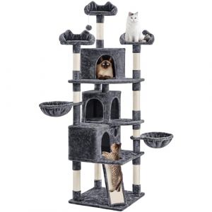 Yaheetech Arbre à Chat Géant 194 cm Tour pour Chat XXL Multiniveau avec 3 Perchoirs Design 2 Paniers 3 Niches Tour d’Escalade Griffoir Poteaux en Sisal Gris Foncé (Yahee365, neuf)