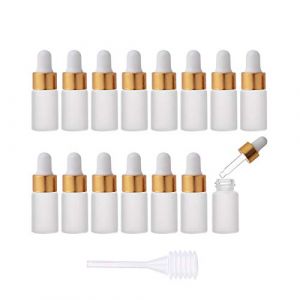 Enslz Lot de 15 mini flacons compte-gouttes vides en verre givré pour huiles essentielles, réutilisables, avec bouchon à vis en métal et poire en caoutchouc (3 ml, doré) (Enslz, neuf)