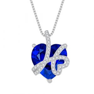 starchenie Collier Coeur Femme Argent 925 Saphir Pierre de Naissance Pendentif Eternelle Coeur Bijoux Cadeau des Femme (Starchenie Bijoux, neuf)