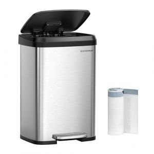 SONGMICS Poubelle de Cuisine, 50L, Poubelle à Pédale en Métal avec Couvercle, Grande et Haute, Argent et Noir LTB530E50 (SONGMICS HOME FR, neuf)