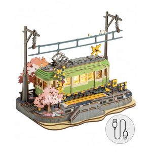 ROWOOD Puzzle 3D en Bois Sakura Journey pour Adultes, Maquette en Bois À Construire, Kit De Bricolage De Tramway Sakura Japonais Classique, pour Noël Et Anniversaire (LianAi Tech, neuf)