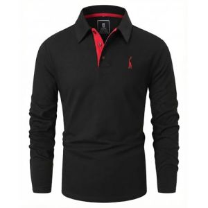GLESTORE Polo Homme Manches Longues Polos Golf T-Shirt Broderie Girafe Casual Coton Shirt Noir 3XL (HIGH FRUIT LIMITED, neuf)