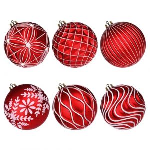 Lanpn 6 Pcs 15cm Grosse Boule de Noel Exterieur, Geante Boules Sapin No&euml;l Plastique Incassables, Grande Boule Arbre en Motifs Relief Fil Suspension, D&eacute;coration Jardin F&ecirc;tes Patio, Rouge & Blanc (YINGYI TRADING, neuf)