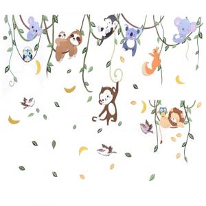 Stickers Muraux Enfants, Motif Animaux de La For&ecirc;t tt Arbres, 150x 130 cm, Imperm&eacute;ables, Peuvent &Ecirc;tre Utilis&eacute;s Sur Les Murs, Fen&ecirc;tres, Carrelages, Meubles, Miroirs, R&eacute;frig&eacute;Rateurs, etc (kaijiayi, neuf)