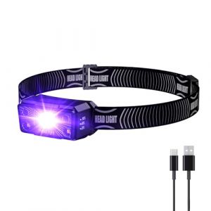 COSOOS Lampe frontale UV &agrave; lumi&egrave;re noire rechargeable 395 nm avec lumi&egrave;re blanche et ultraviolette, d&eacute;tecteur pour taches d'urine de chien, chat, punaises de lit, d&eacute;tecteur de scorpions (COSOOS-EU, neuf)