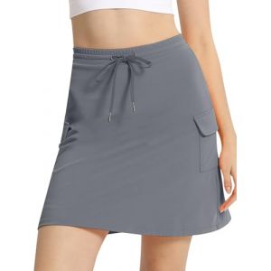 Bezioner Jupe Short Femme Longueur Genou Jupe de Tennis Taille Haute Athl&eacute;tique Jupes avec Short Int&eacute;gr&eacute; Poches Golf Skort Gris L (Bezioner-shop, neuf)