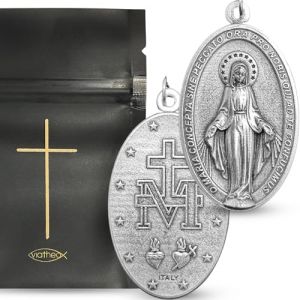 Viatheo Authentique M&eacute;daille Miraculeuse de la Vierge Marie &ndash; Bijou Religieux Catholique en Argent pour Femme & Homme &ndash; Pendentif Chr&eacute;tien Symbole de Foi &ndash; Id&eacute;e Cadeau Bapt&ecirc;me Communion (Eslab, neuf)
