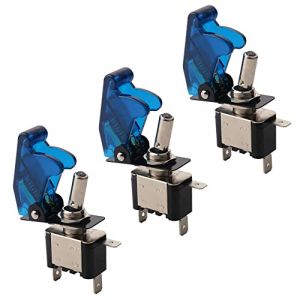QitinDasen 3Pcs Voiture Commutateur à Levier, Bleu LED Indicateur Bleu Étanche Couverture, ON-OFF 2 Positions 3 Broches SPST Interrupteur Bascule, pour Bateau Auto Camion (20A / 12VDC) (FULARR-FR, neuf)