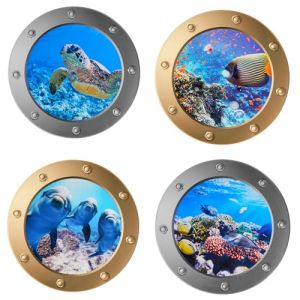 Monde Sous-Marin Stickers Muraux, Stickers Muraux Monde sous Marin 3D, Tortue Autocollants Muraux Mural Stickers Sous la Mer Poissons 3D Tropical Poisson Sticker pour Salon (4 Pcs) (Tianjiya, neuf)