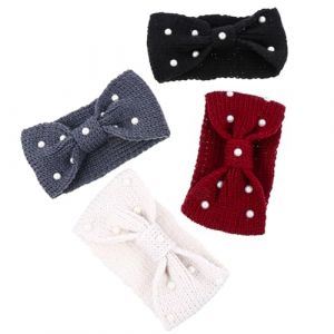 Hohopeti Lot de 4 Bandeaux D&rsquo;Hiver en Laine Tricot&eacute;e avec Perles &Eacute;lastiques N&oelig;ud Cache-Oreilles Chaud pour Femmes Accessoires Cheveux &Eacute;l&eacute;gants et Confortables pour Usage Quotidien (Ingrid GL, neuf)
