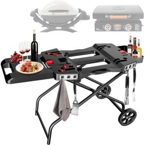 Denmay Chariot de barbecue portable avec roue pour Weber Q1200, Q1000, Q2200, Q2000, pour plaques de barbecue Blackstone 43 cm 56 cm, pliable, support de barbecue pour l'extérieur (Denmay, neuf)