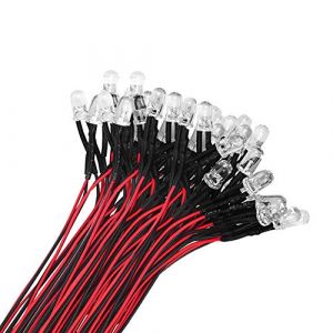 YIXISI 50 Pièces 12V Diodes LED Pre-Wired Round Top Ampoule Lampe, 5mm Diode Ampoule pour Bricolage Voiture Jouets de Bateaux Parties, Rouge (YXS-DE, neuf)