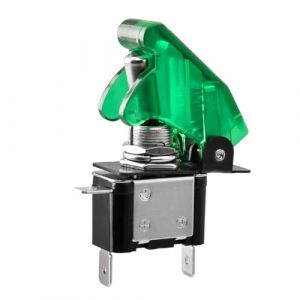 Heschen Interrupteur à bascule en métal Flick Flip, 12V 20A, SPST, ON/OFF 2 positions, 3 broches, avec capuchon étanche (Vert transparent) (Heschen, neuf)