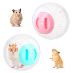 2 Pcs Boule pour Hamster, Balle d'exercice pour Hamster, 14,5cm, Transparent Roues D'exercices pour Petits Animaux, Plastique Roue Hamster, Ballon de Course pour Gerbille, Cochon d'Inde (Bleu Rose) (orienrace, neuf)