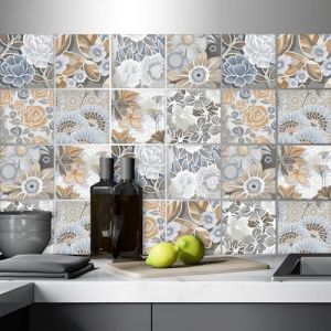 AREDE 32 x Feuilles Mural Stickers Carrelage 2D Imperméables Carreau de Ciment Adhesif, Autocollants Carreaux Dosseret pour Cuisine, Salle de Bain la Décoration à la Maison / 15 x 15 cm / T1016 (AREDE HOME DECOR, neuf)