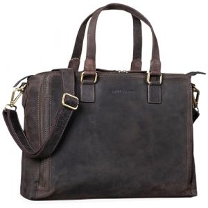 STILORD 'Claire' Sac Business Femme en Cuir Véritable 15 Pouces | Cartable | Sacoche pour Ordinateur Portable DIN A4 | Sac à Bandoulière et à Main pour Bureau, Couleur:Marron - foncé (STILORD Cuir, neuf)